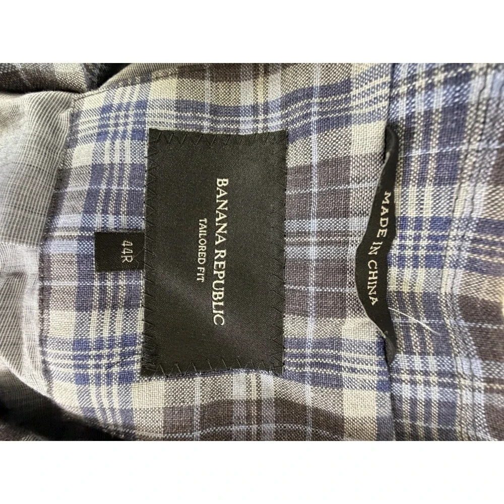 Banana Republic Linen Plaid Blazer Sport Coat Mens 44R Tailored Fit Lightweight‎